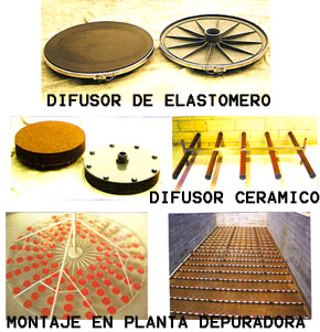 difusor de elastomero, difusor ceramico, montaje en planta depuradora de aguas Difusores para Depuracion y agitacion de aguas 